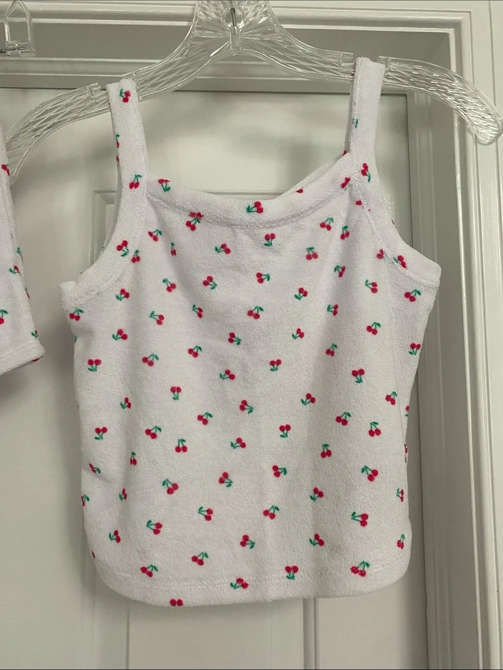 NWT: Terry Cloth White Cherry Print Tank and Skort Set